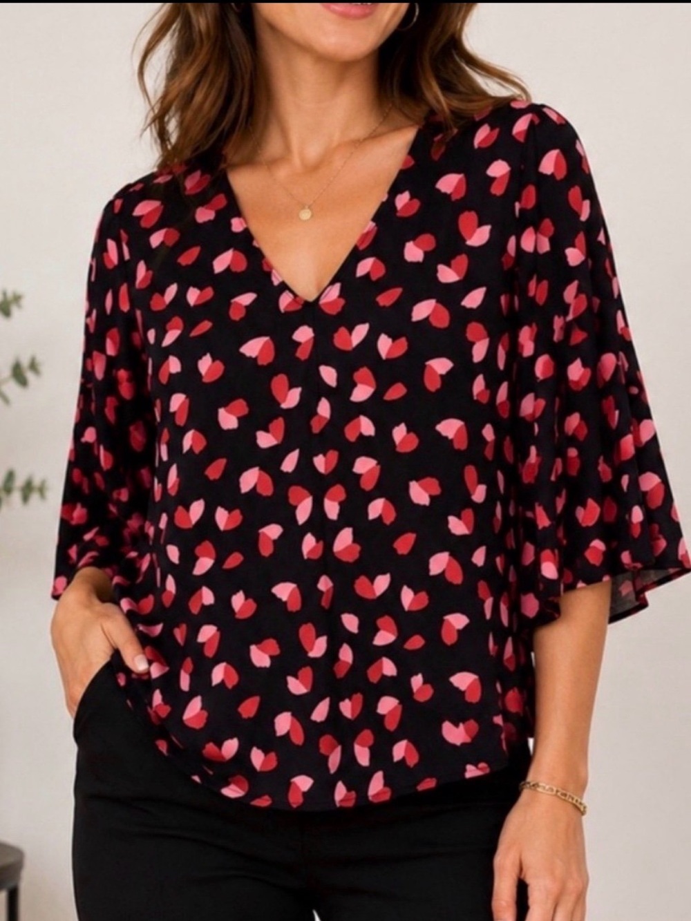 Michael Kors falling petals V neck blouse